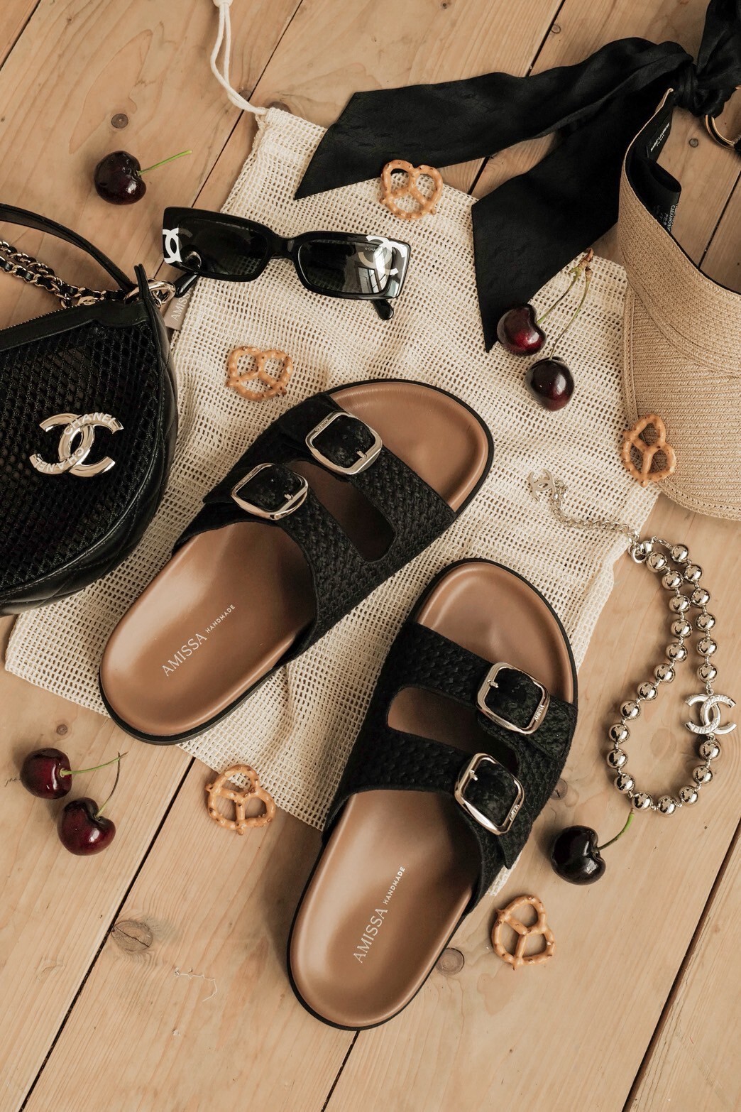 質感編織雙條拖鞋（黑）