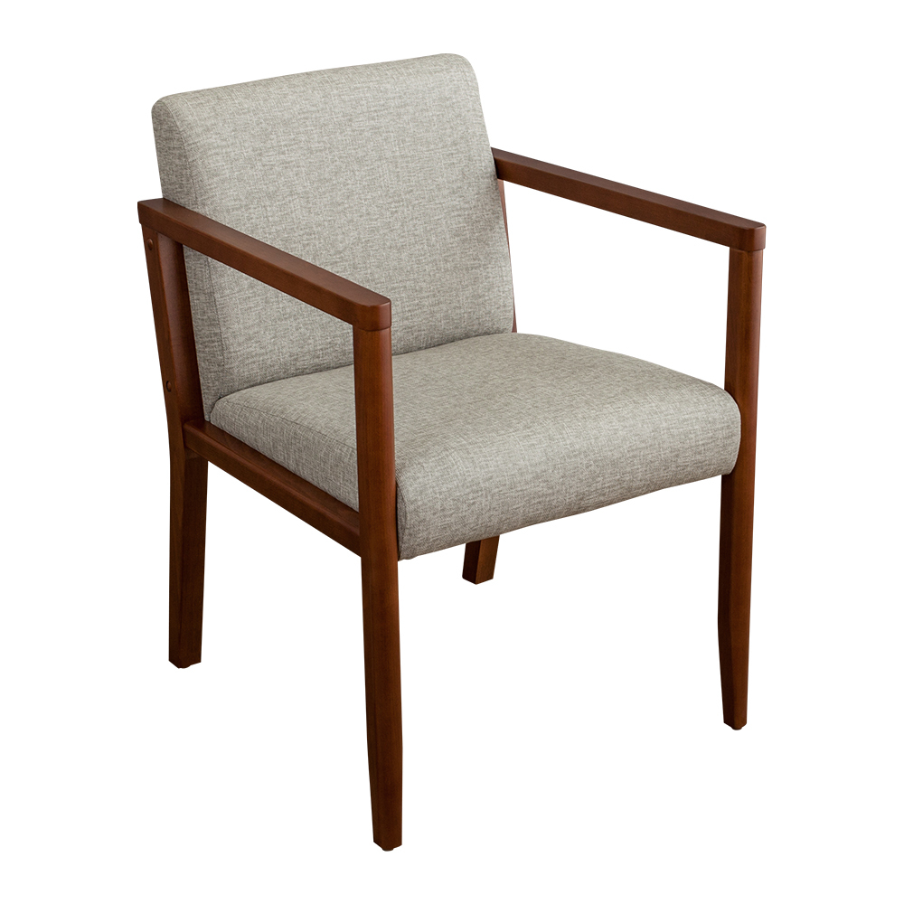 瓦薩灰色布紋皮革實木餐椅/單椅-胡桃色