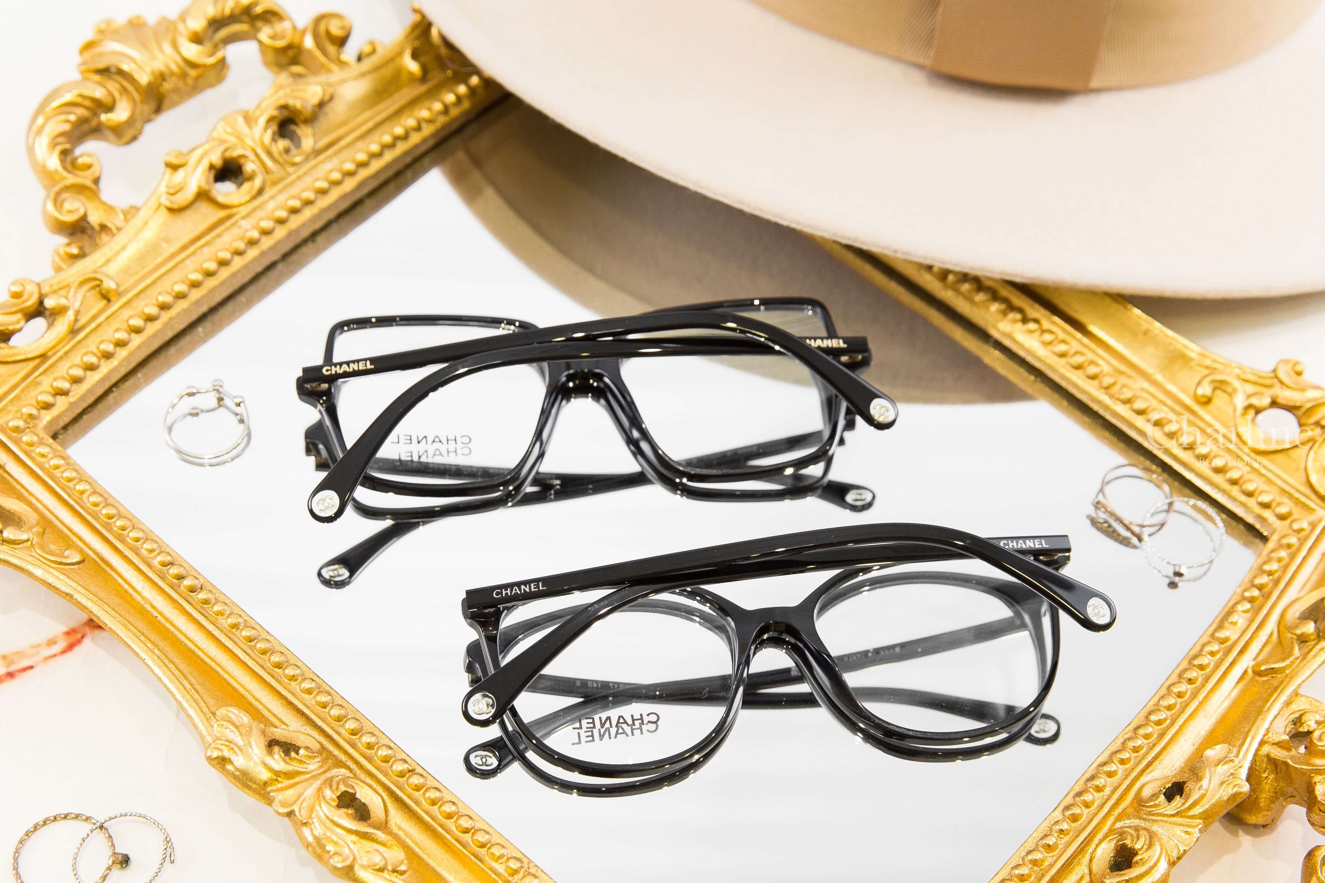 Chanel Eyeglasses 黑色圓框側邊銀色 Logo 鏡腳透明圓型CC平光眼鏡,Chanel Eyeglasses 黑色方框側邊金色 Logo 鏡腳透明圓型CC平光眼鏡-Charline Boutique 精品代購