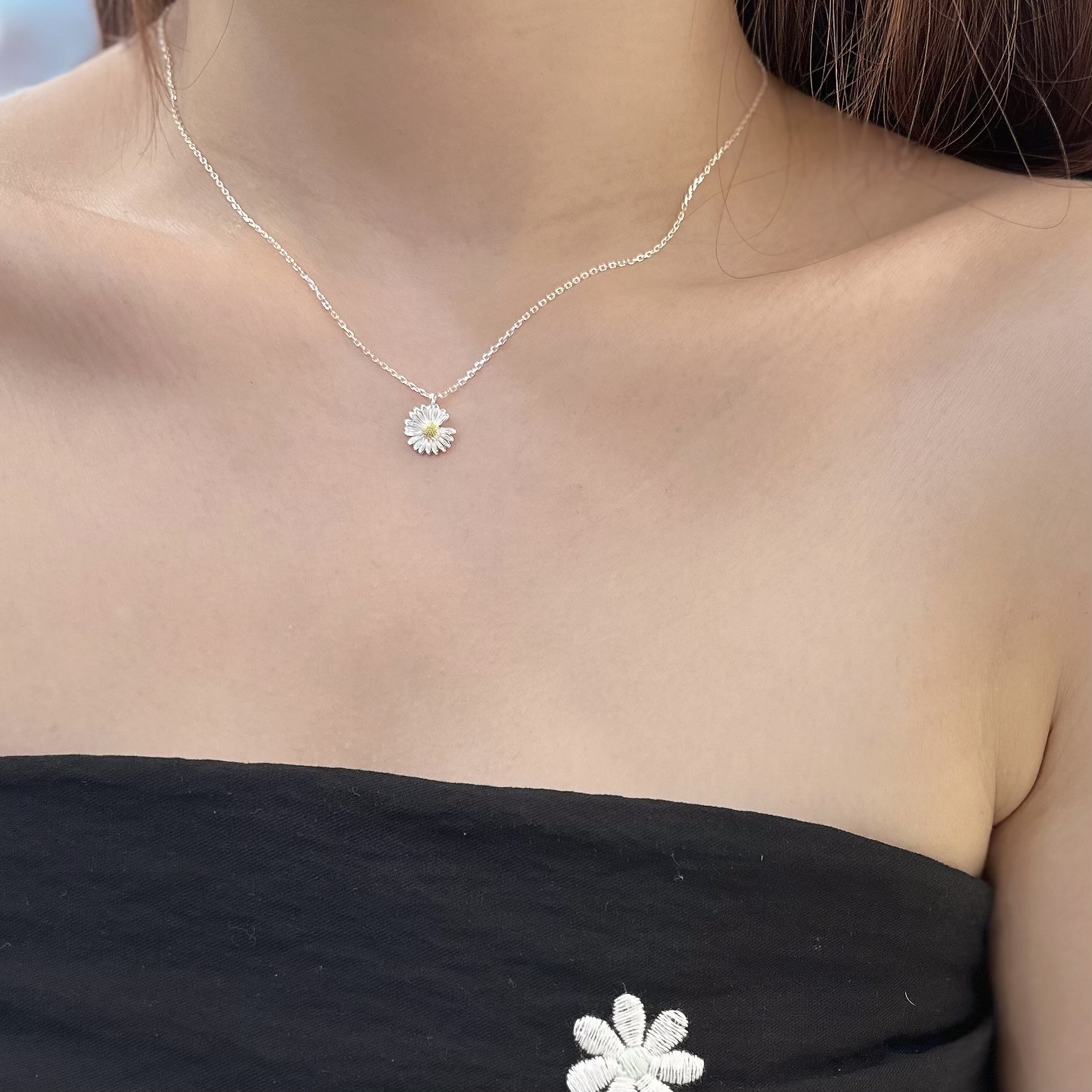 K102開口小雛菊純銀鎖骨鏈