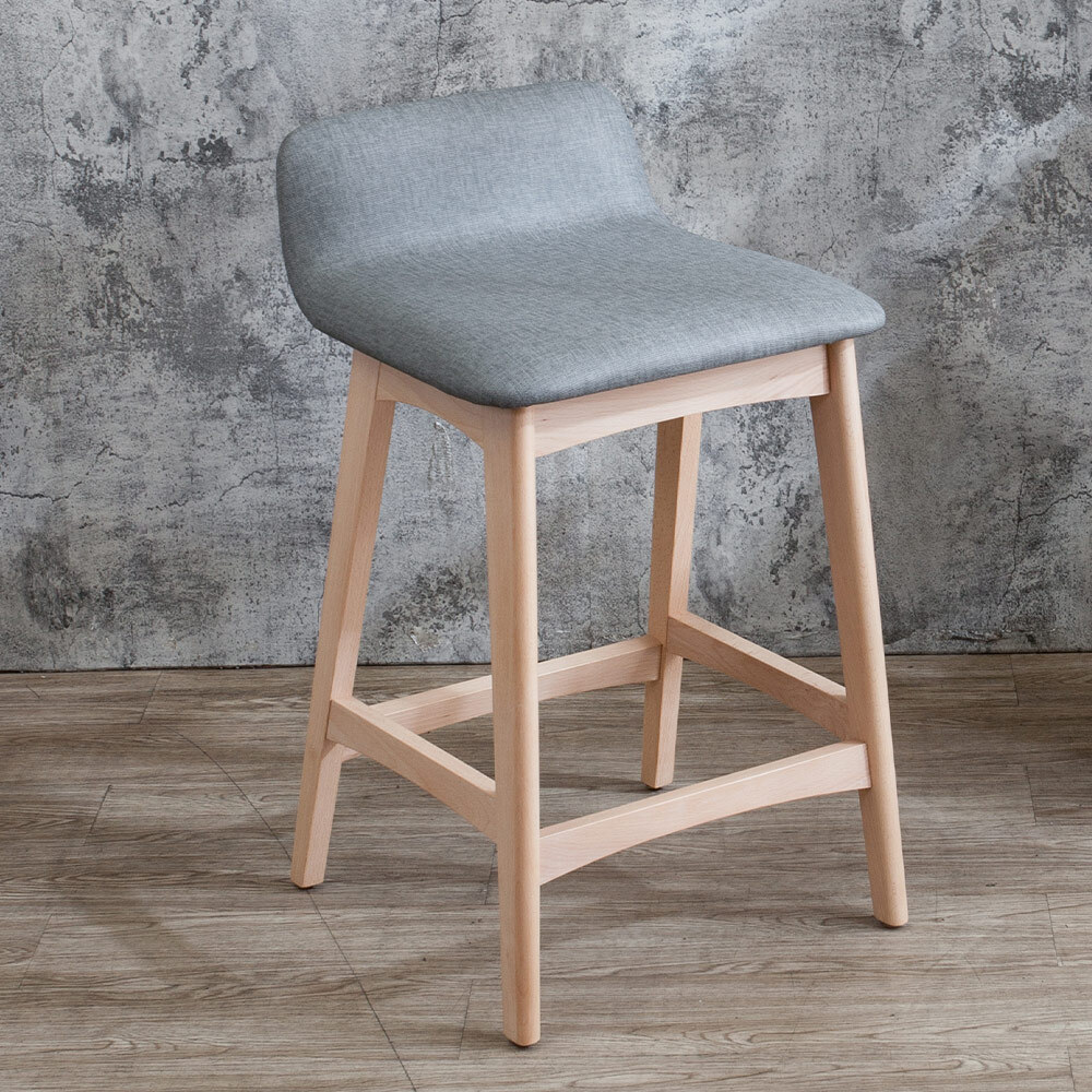 哈倫淺灰色布紋皮革實木吧台椅/吧檯椅/高腳椅-洗白色