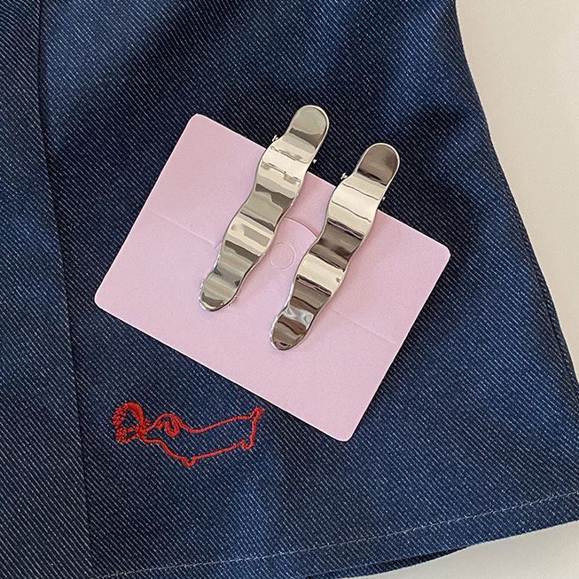 #N/A - 法式 簡約風金屬銀色髮夾 2個裝 (波浪形)