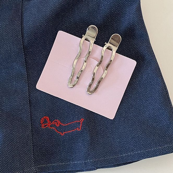 #N/A - 法式 簡約風金屬銀色髮夾 2個裝 (鏤空波浪形)