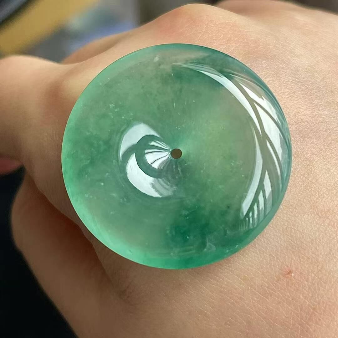 翡翠冰種飄花平安扣吊墜 (31.3mm直徑),天然翡翠A玉, 緬甸玉, Jade, Jadeite