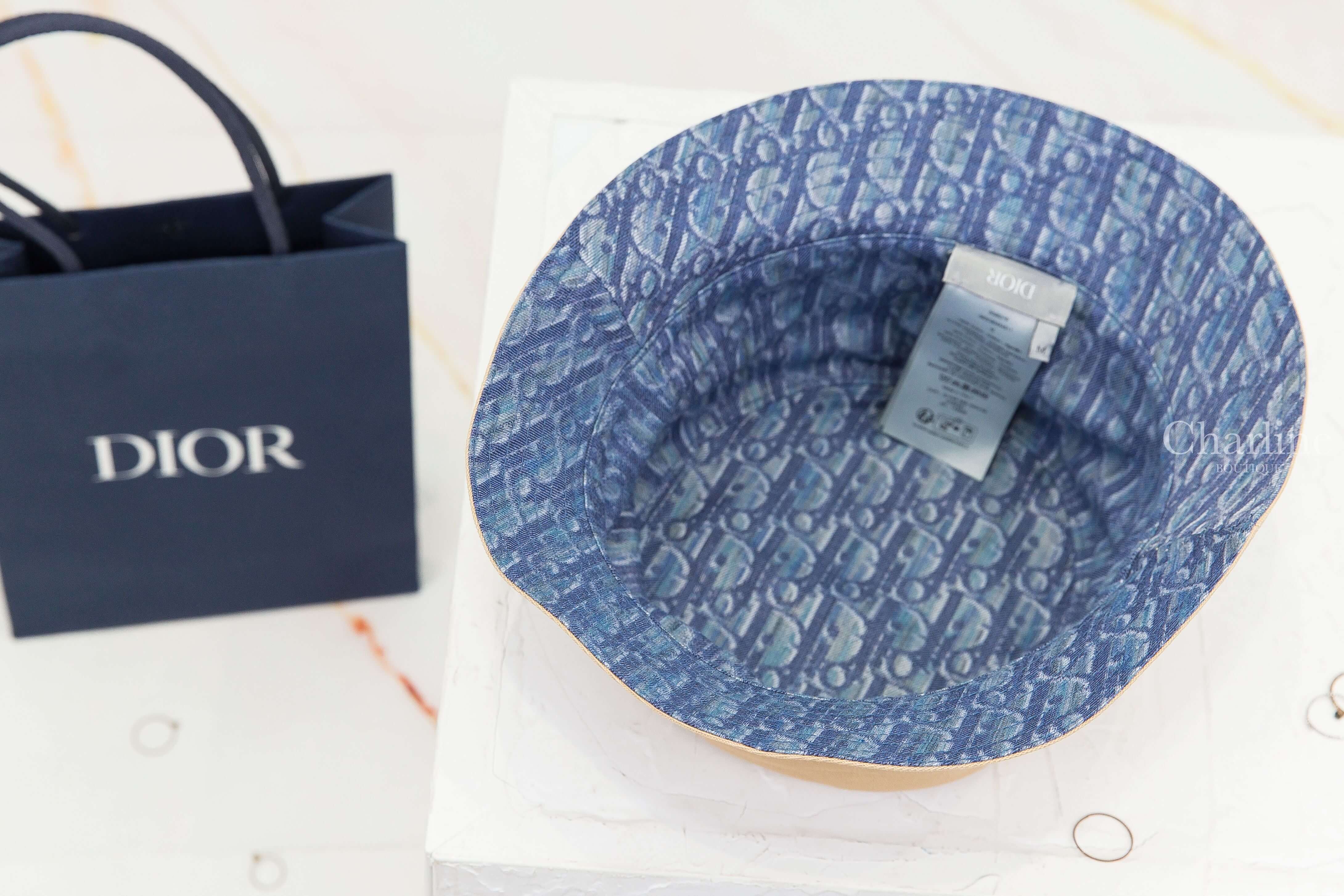 Dior Dior Oblique Reversible Bucket Hat 米色深藍刺繡字母拼淺藍色復古老花內裡雙面棉質漁夫帽-Charline Boutique 精品代購
