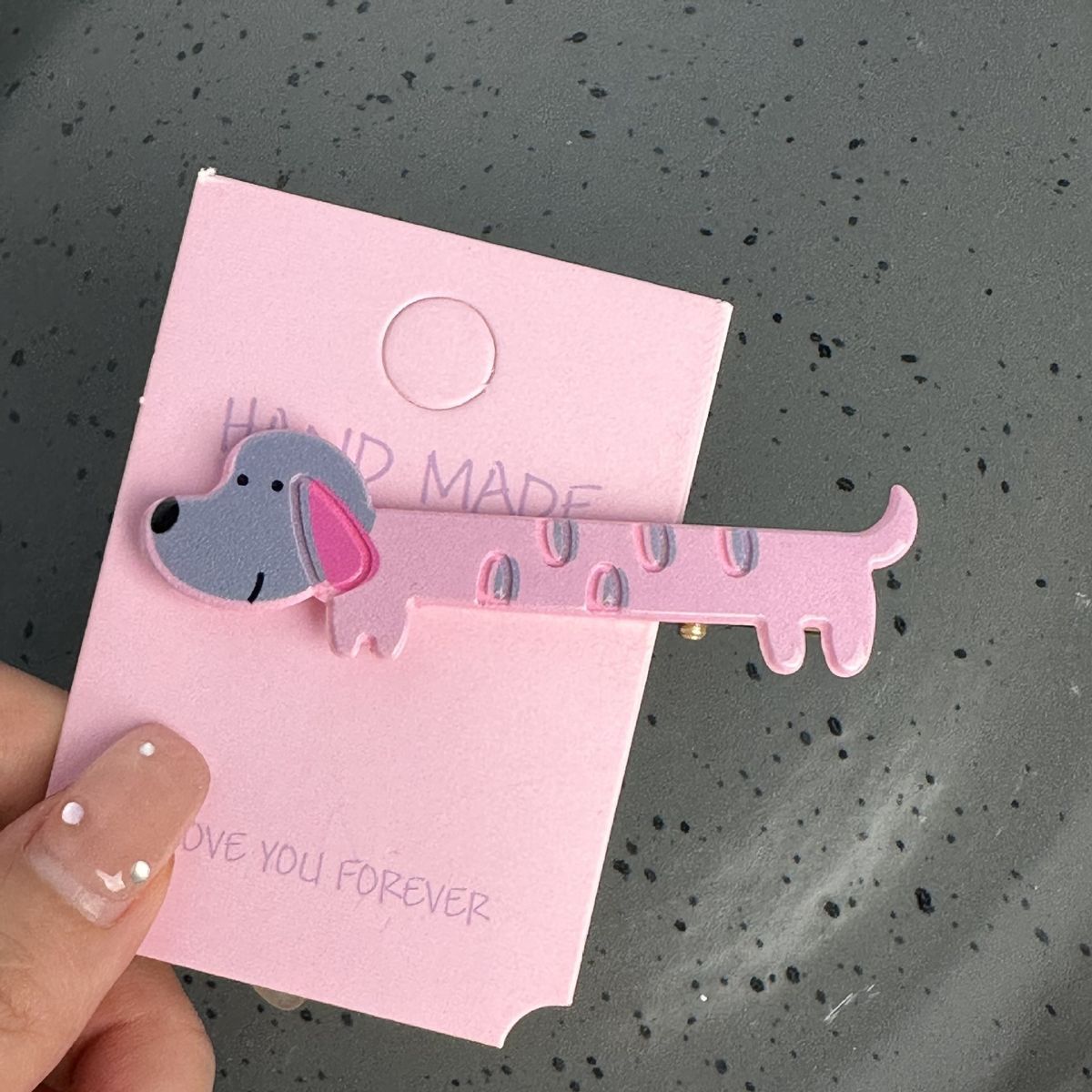 #N/A - 卡通狗狗圖案 甜美少女髮夾 (灰色斑點)