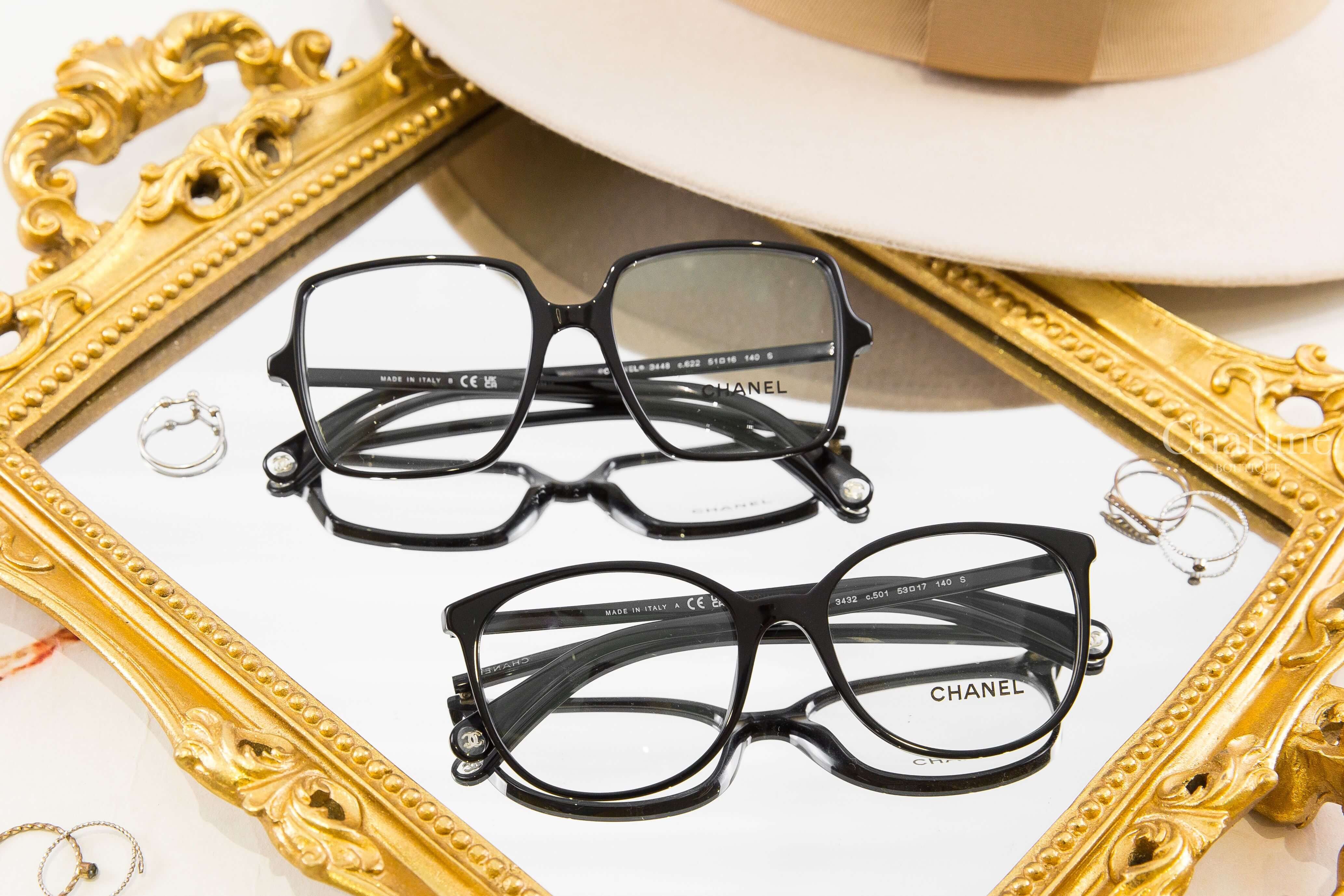 Chanel Eyeglasses 黑色圓框側邊銀色 Logo 鏡腳透明圓型CC平光眼鏡,Chanel Eyeglasses 黑色方框側邊金色 Logo 鏡腳透明圓型CC平光眼鏡-Charline Boutique 精品代購