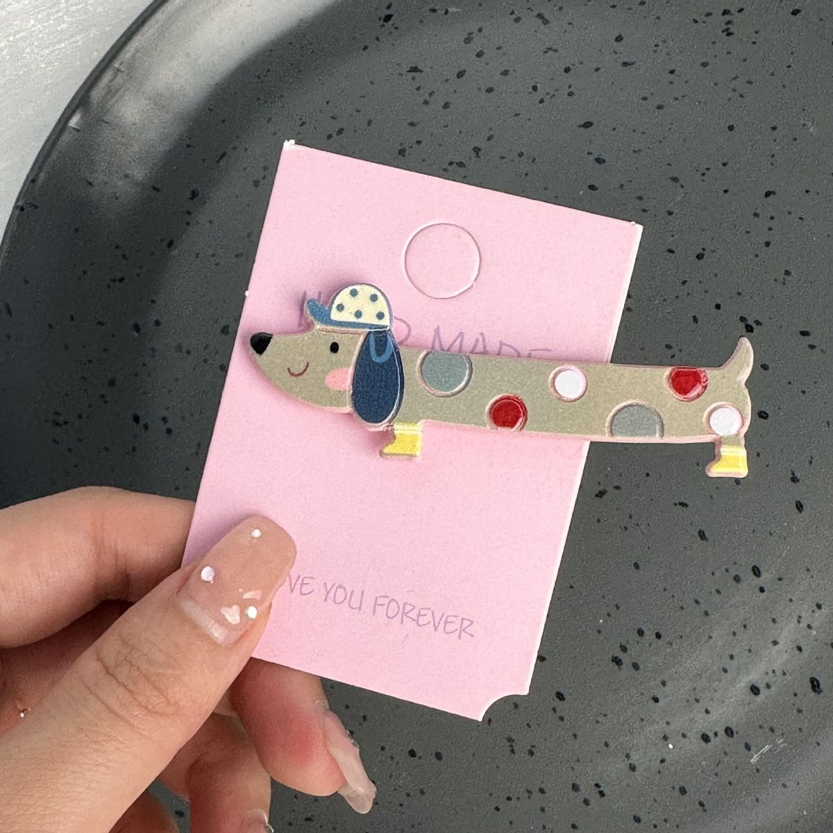 #N/A - 卡通狗狗圖案 甜美少女髮夾 (彩色斑點)