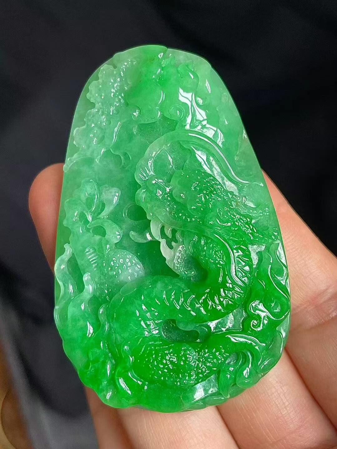 翡翠冰陽綠龍牌吊墜,天然翡翠A玉, 緬甸玉, Jade, Jadeite
