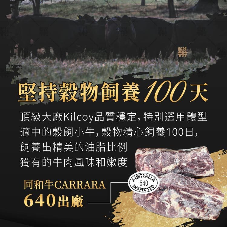 穀飼100天小牛，牛肉風味與嫩度絕佳！