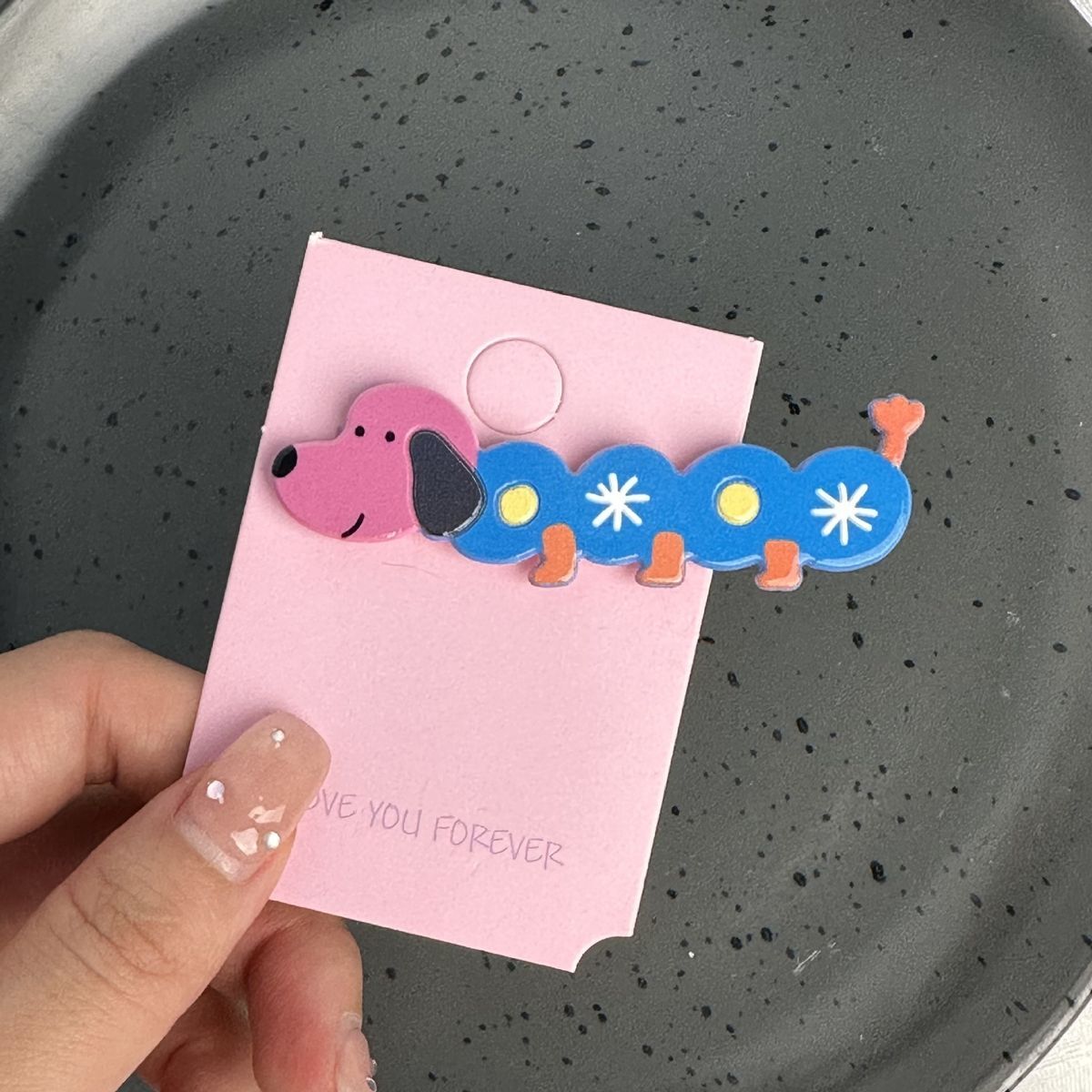 #N/A - 卡通狗狗圖案 甜美少女髮夾 (毛毛蟲狗狗)