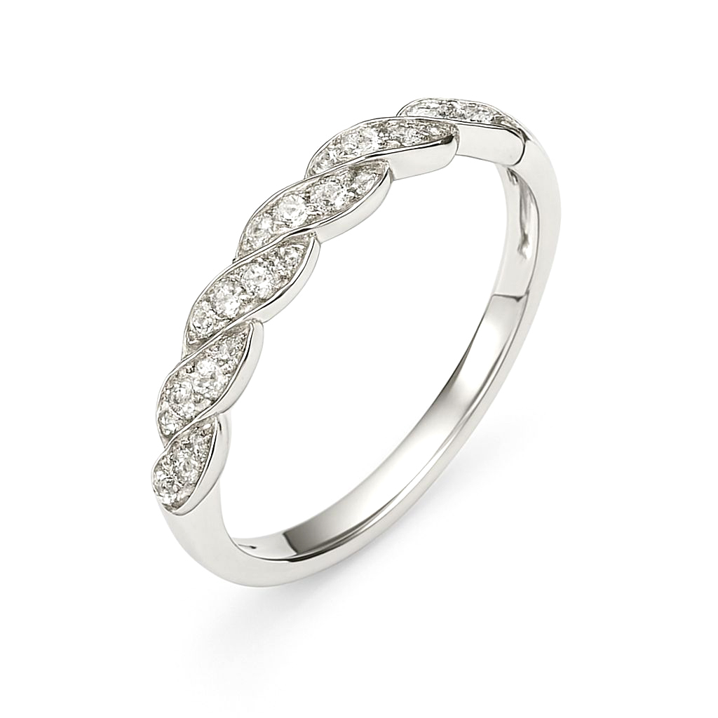 18K白金天然鑽石扭繩戒指