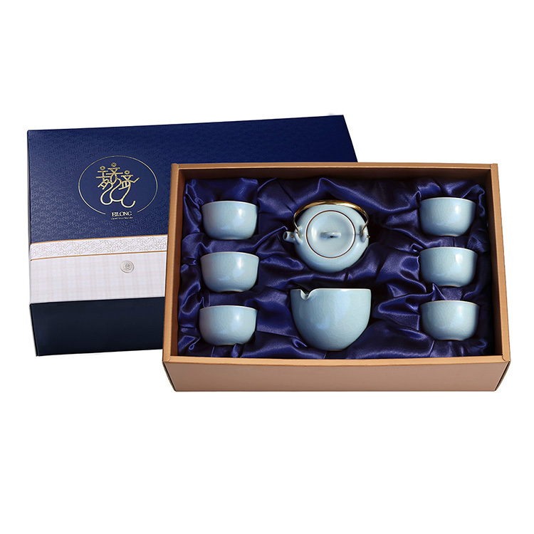 青瓷汝窯(銅把提樑壺+公杯+6品香杯)8入禮盒