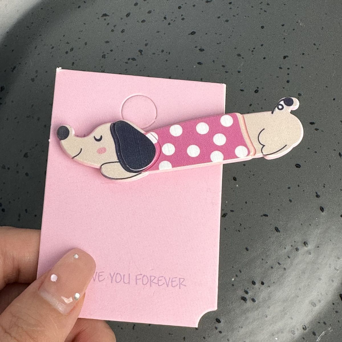 #N/A - 卡通狗狗圖案 甜美少女髮夾 (玫紅斑點)