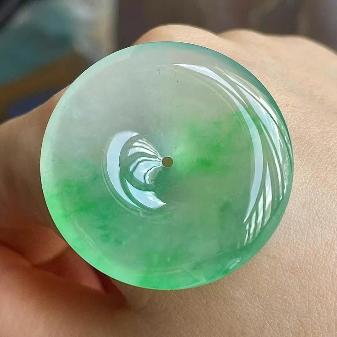 翡翠冰陽綠平安扣吊墜 (33.5mm直徑),天然翡翠A玉, 緬甸玉, Jade, Jadeite