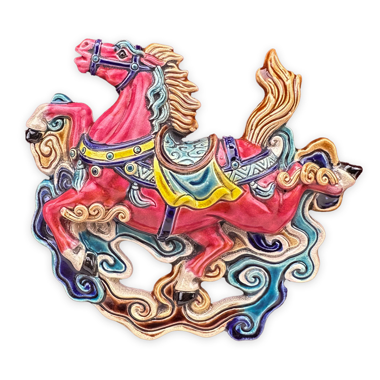 鹿港窯禮品館|台灣國寶交趾陶 開運裝飾壁飾 馬到成功S