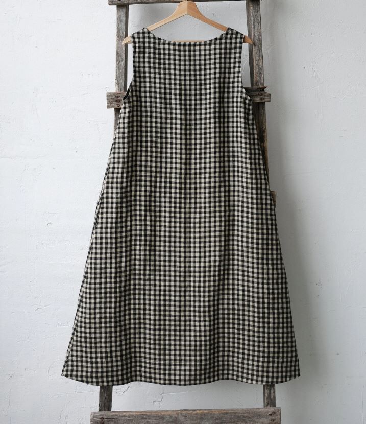 (預購)ALL THE BEAUTIFUL LINEN 大人款-格紋無袖綁帶洋裝 Festive Sleeveless Linen Dress