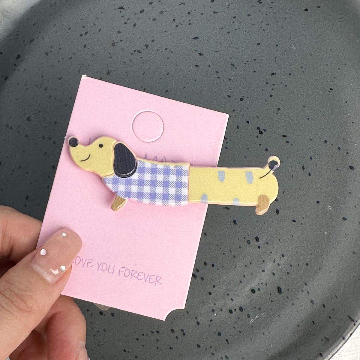 #N/A - 卡通狗狗圖案 甜美少女髮夾 (藍色格紋)