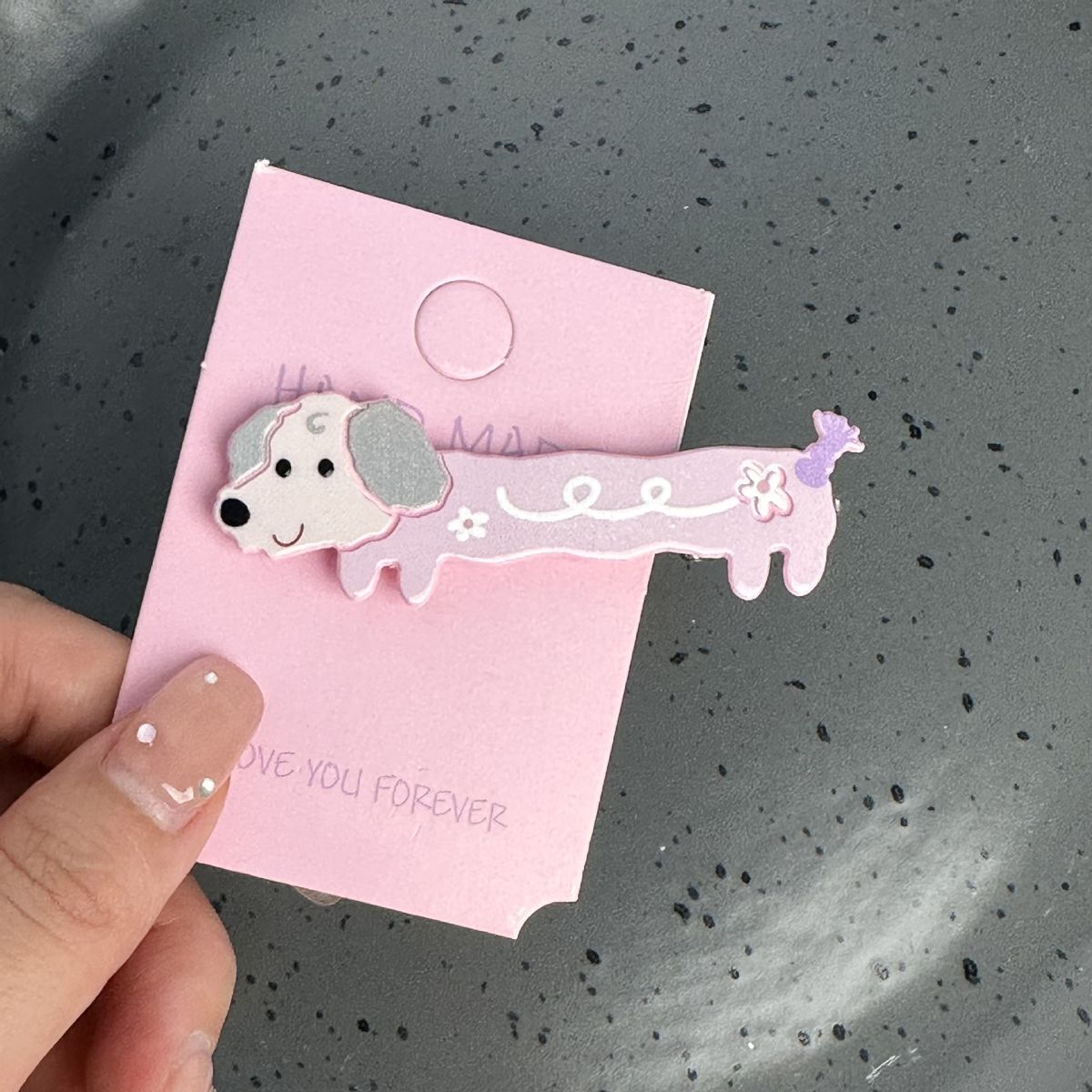 #N/A - 卡通狗狗圖案 甜美少女髮夾 (粉色小花)