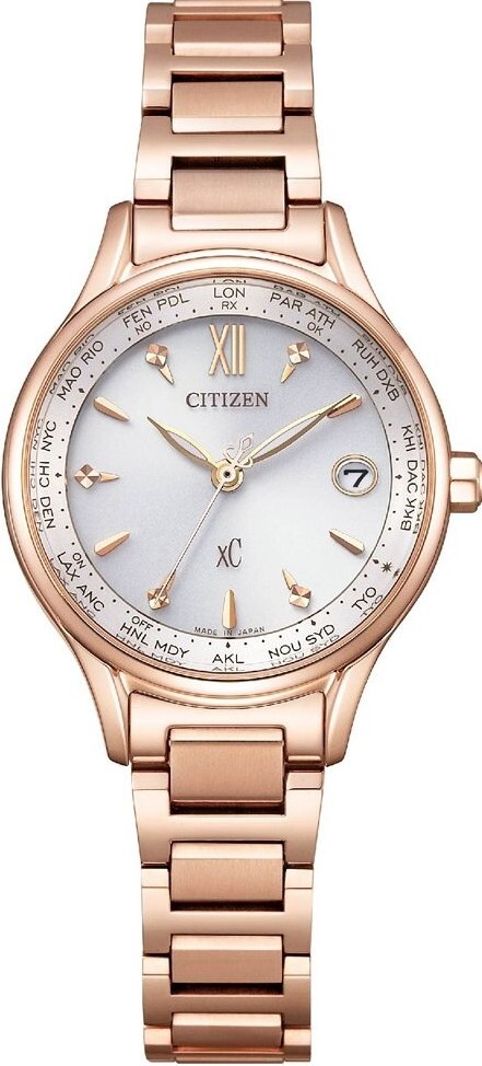 萬年鐘錶 - 限定款 Citizen 星辰錶  XC   玫瑰金鈦金屬萬年曆光動能電波女錶  EC1192-58A  錶徑28MM