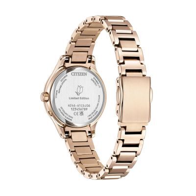 萬年鐘錶 - 限定款 Citizen 星辰錶  XC   玫瑰金鈦金屬萬年曆光動能電波女錶  EC1192-58A  錶徑28MM