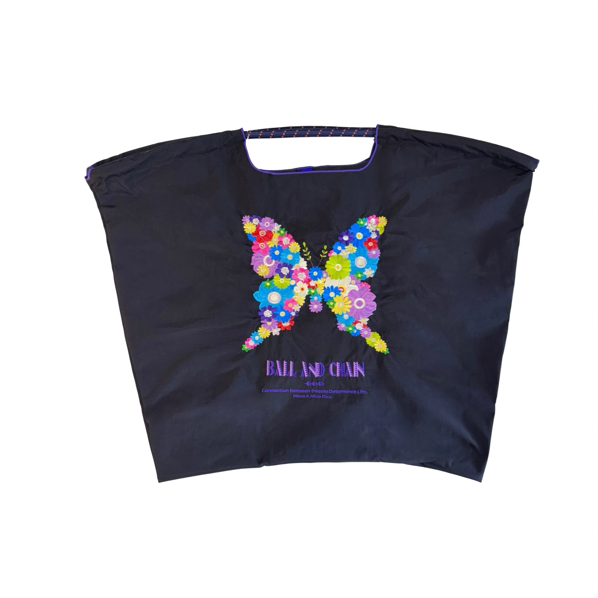 Ball＆Chain 刺繡環保購物袋 L號 - 黑 (30111501)