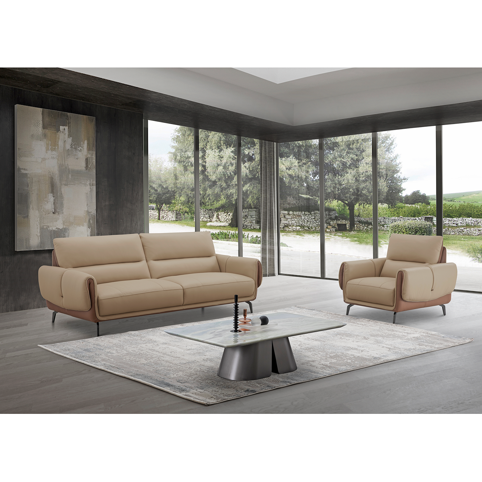 Worms 全皮撞色沙發 - 茶棕雙色〔SFA5345〕