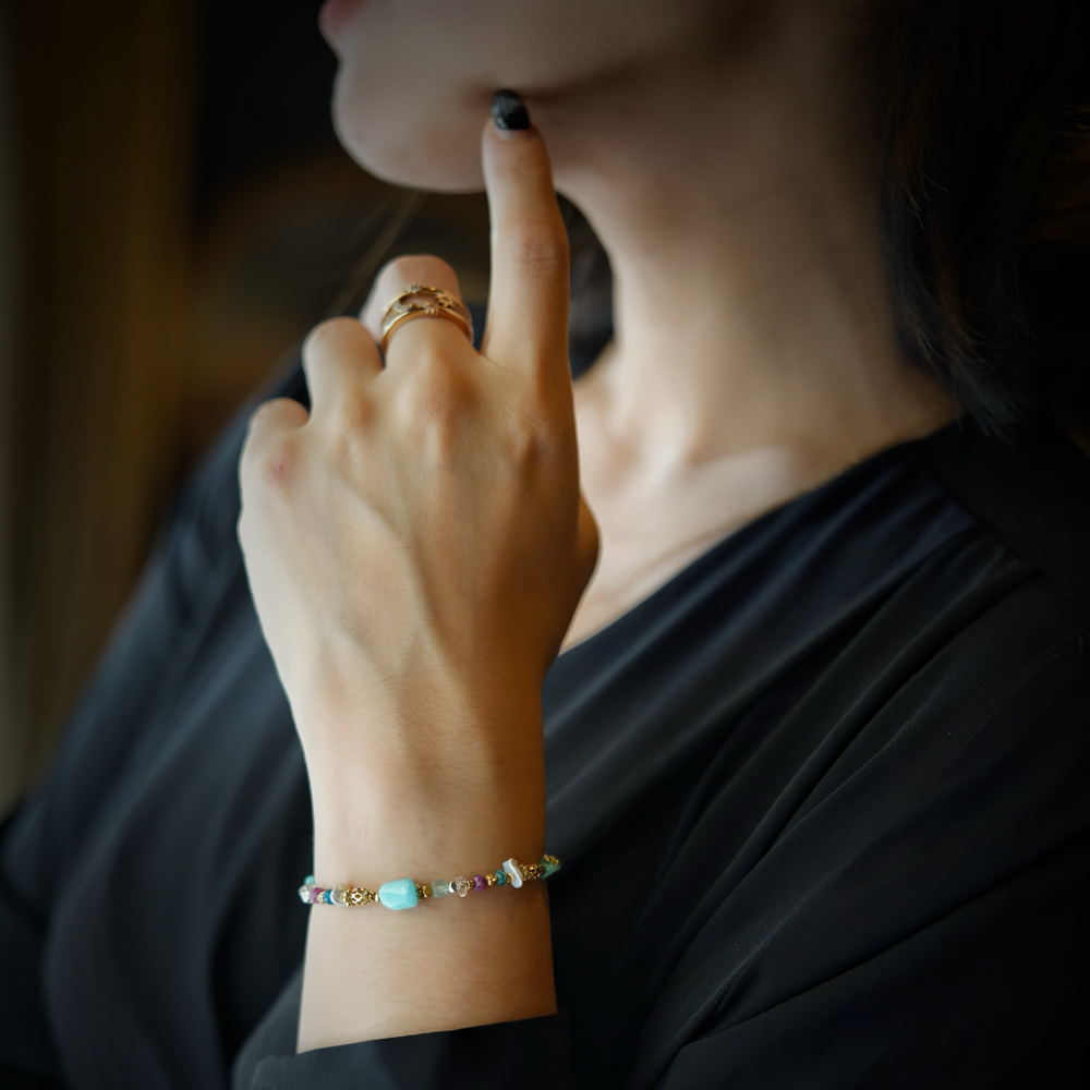 巴黎三點半｜天河石紅寶石磷灰石鏈條手鍊 B0022