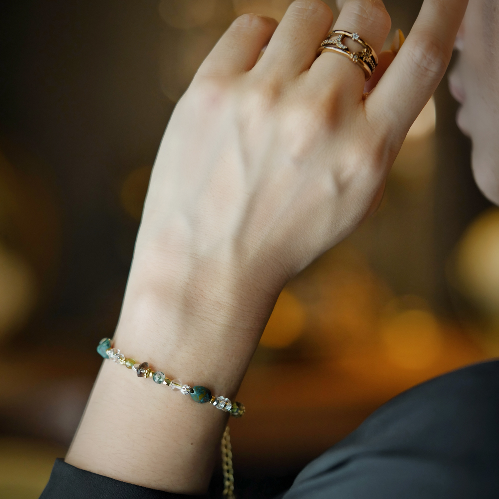 內城紀事｜綠松石海藻玉橄欖石鏈條手鍊 B0023