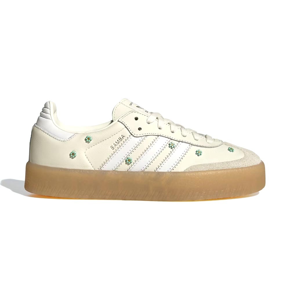 Adidas Sambae W 女鞋 白藍綠色 厚底 皮革 三葉草 花卉 休閒鞋 JS3953