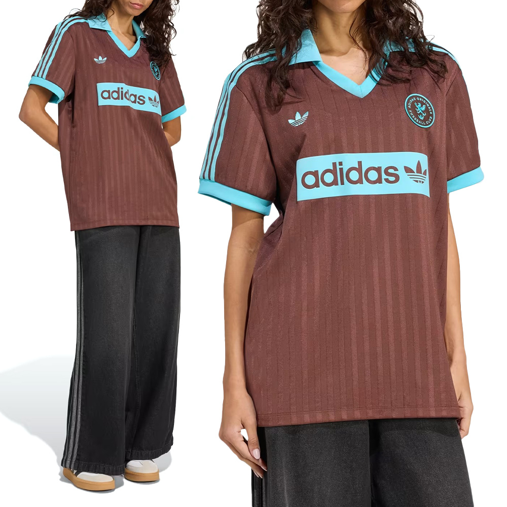 Adidas Football Tee 女款 棕色 寬鬆 V領 足球 運動 休閒 短袖 JY3542
