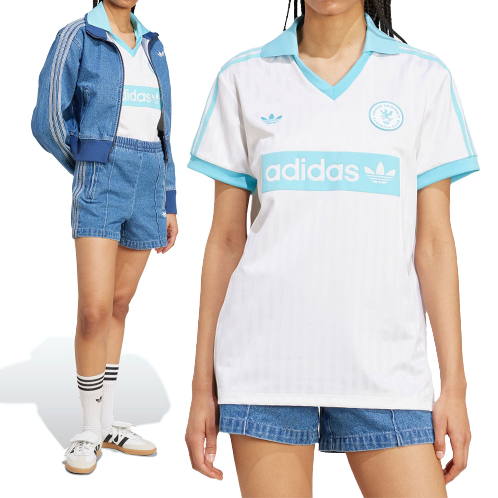 Adidas Football Tee 女款 白藍色 寬鬆 V領 足球 運動 休閒 短袖 JZ0848