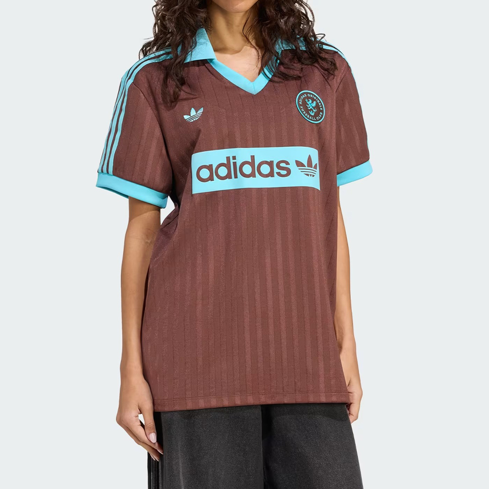 Adidas Football Tee 女款 棕色 寬鬆 V領 足球 運動 休閒 短袖 JY3542