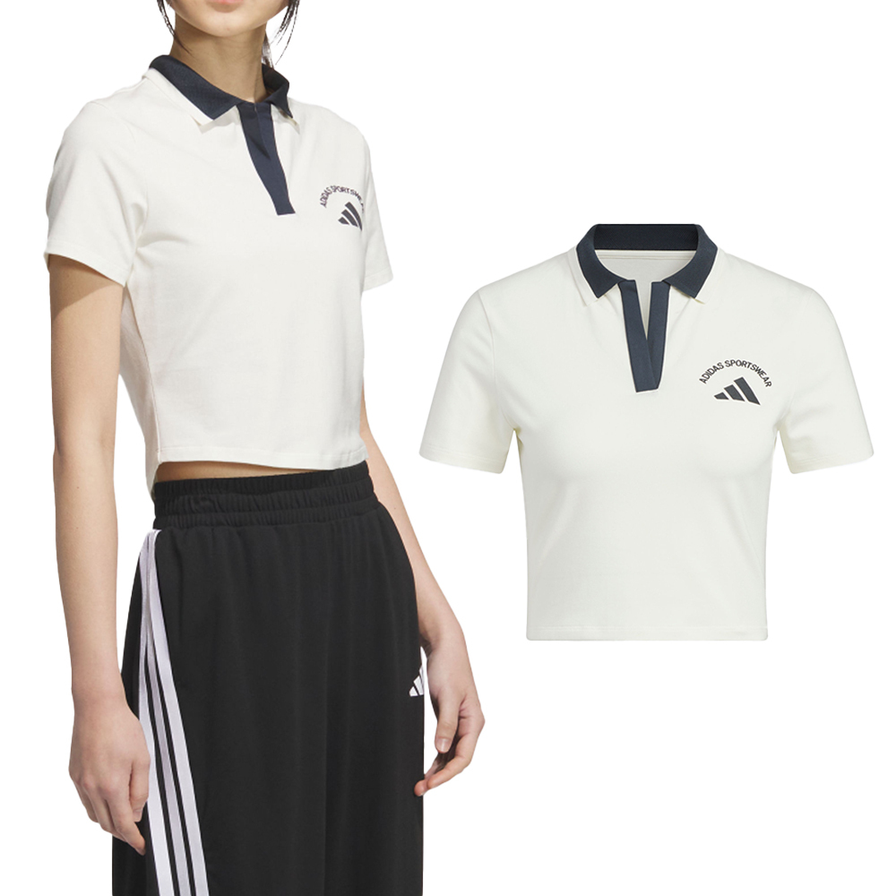 Adidas Ms Ss Polo 女款 白色 短版 Polo衫 修身 弧形下擺 休閒 短袖 KC0075