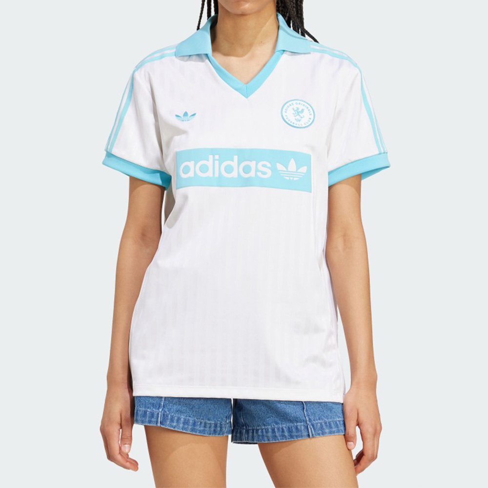 Adidas Football Tee 女款 白藍色 寬鬆 V領 足球 運動 休閒 短袖 JZ0848