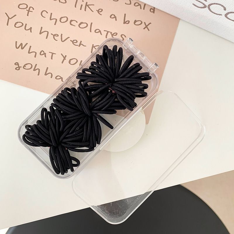 #N/A - 彩色系 基礎款高彈力髮圈 / 兒童髮圈 × 90條/盒裝 (黑色)