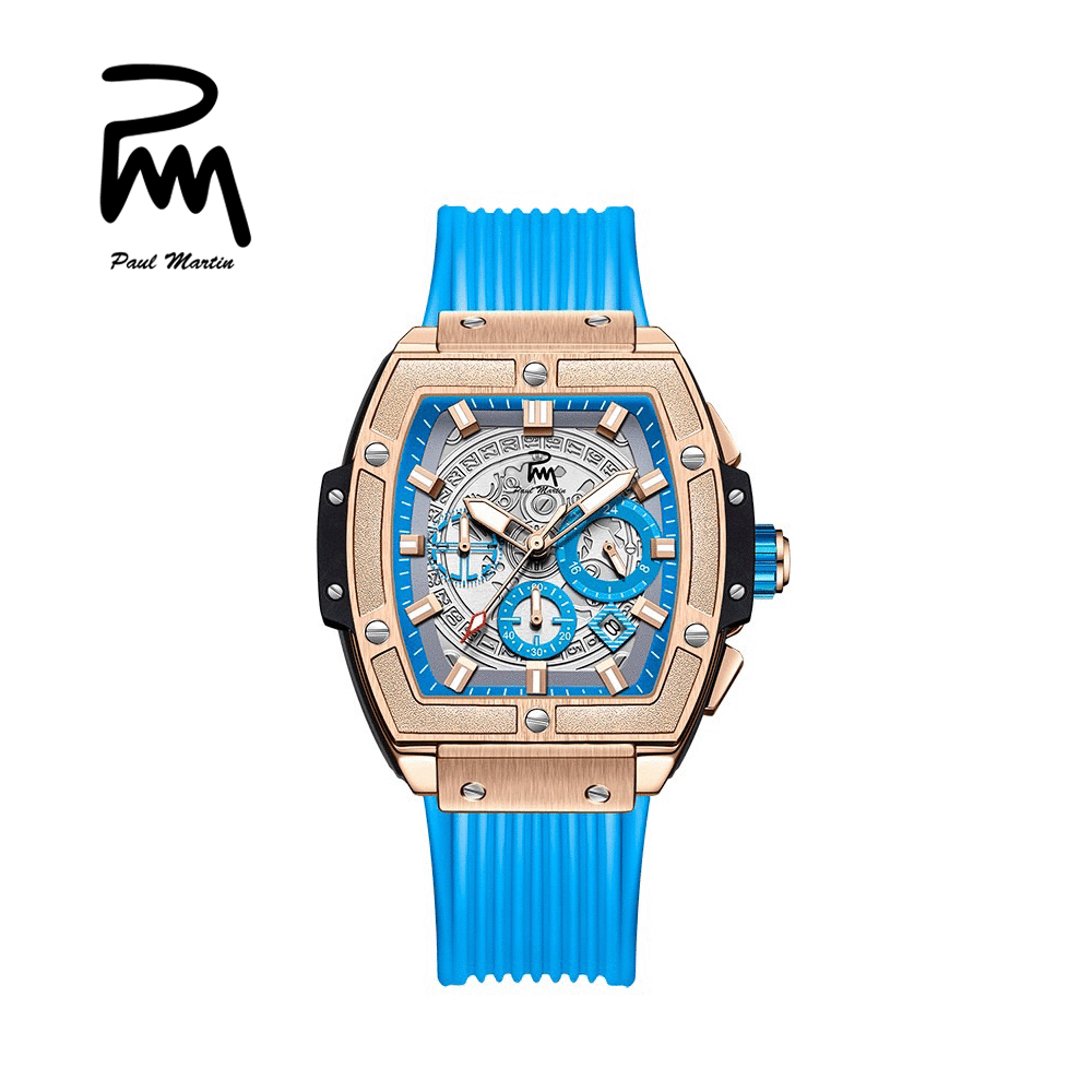 【Paul Martin 保羅馬丁】PMT-006 酒桶型 真三眼 帶日期 繽紛多色 防水30米 矽膠 腕錶-