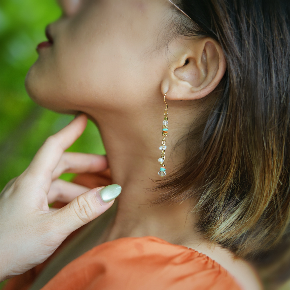繽紛TACO｜珍珠刺螺綠松石耳勾式耳環 E0039
