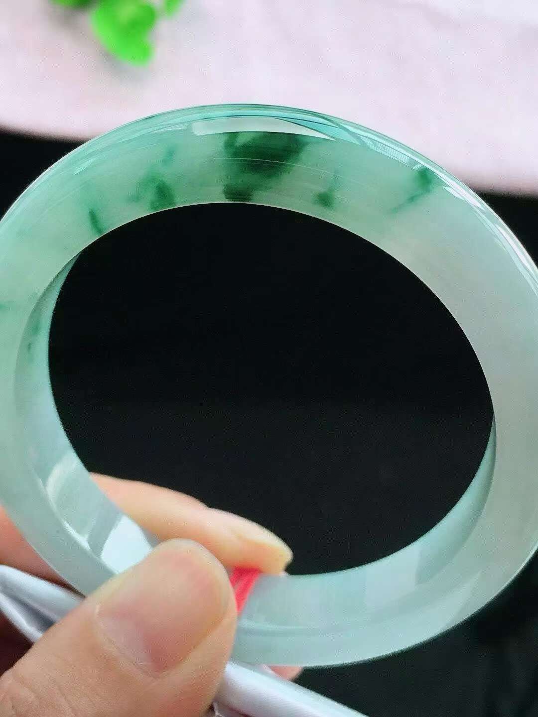 飄花翡翠正圈手鐲,天然翡翠A玉, 緬甸玉, Jade, Jadeite
