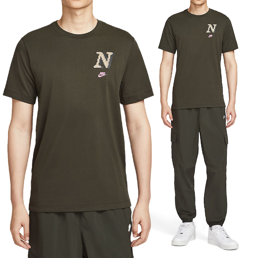Nike As M Nsw Tee Club Neo Varsity 男款 棕綠色 圖案 短袖 HQ9165-355