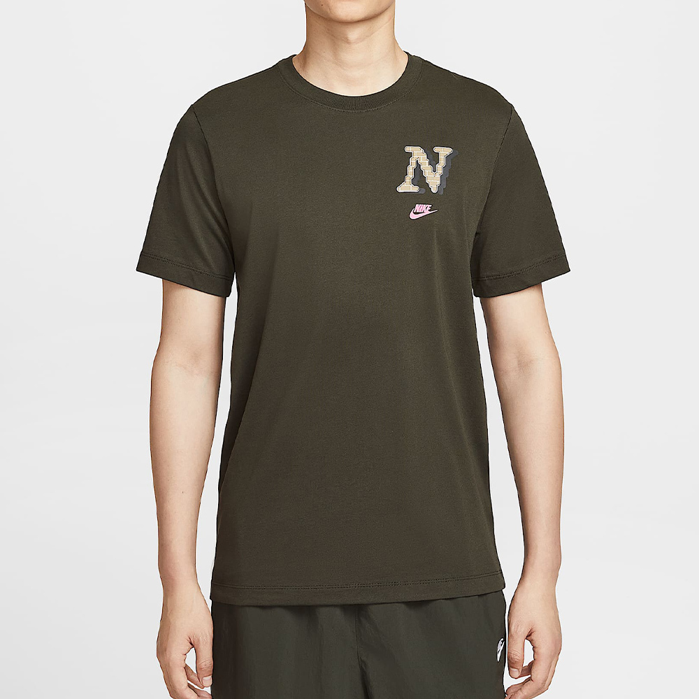 Nike As M Nsw Tee Club Neo Varsity 男款 棕綠色 圖案 短袖 HQ9165-355