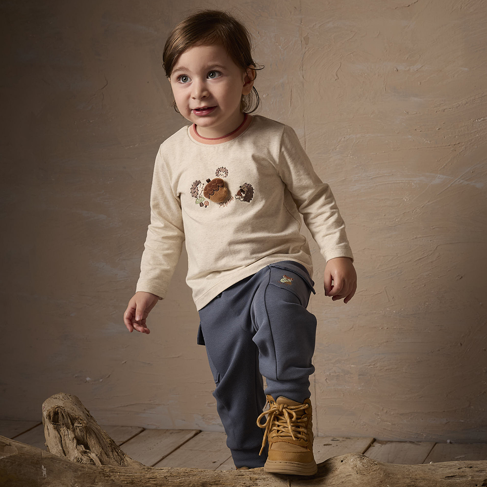 PIPPY 拼接布褲管大口袋縮口長褲 藍