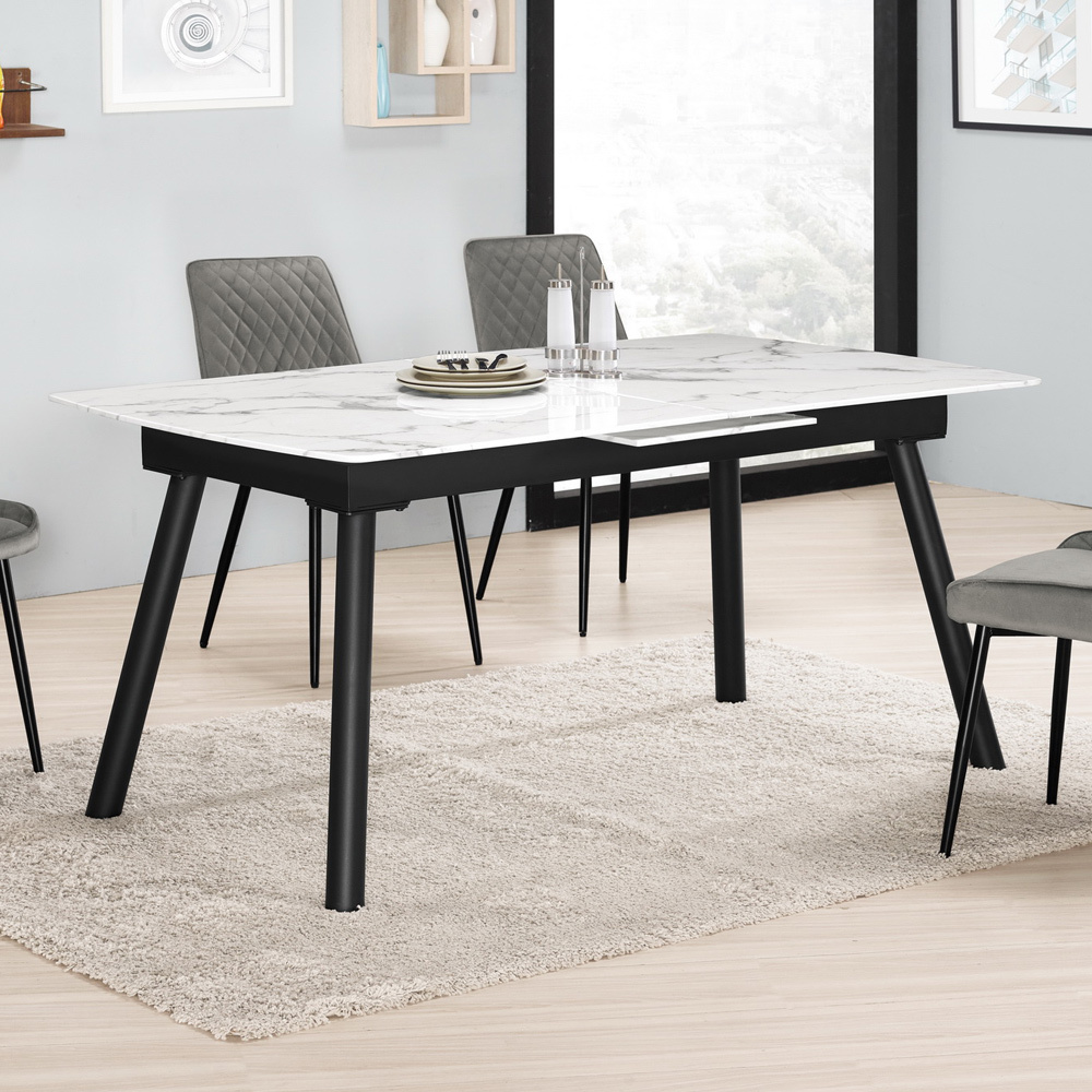 賈克斯6.7尺工業風伸縮仿石紋面玻璃餐桌/工作桌(桌面寬161/201公分)