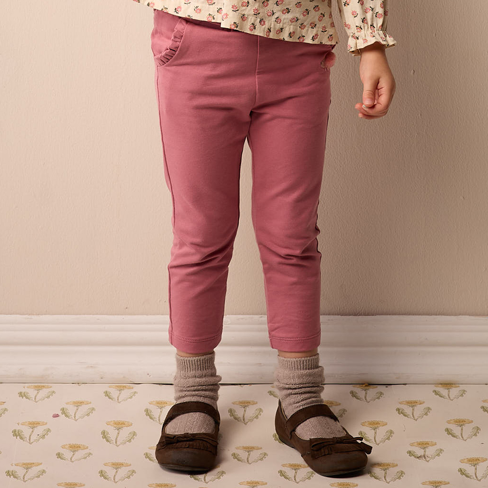 PIPPY 優雅小刺蝟刺繡腰圍抽皺長褲 粉