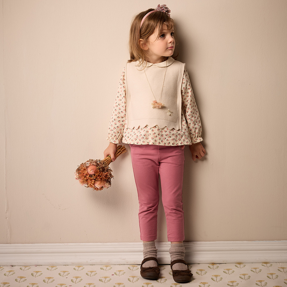 PIPPY 優雅小刺蝟刺繡腰圍抽皺長褲 粉