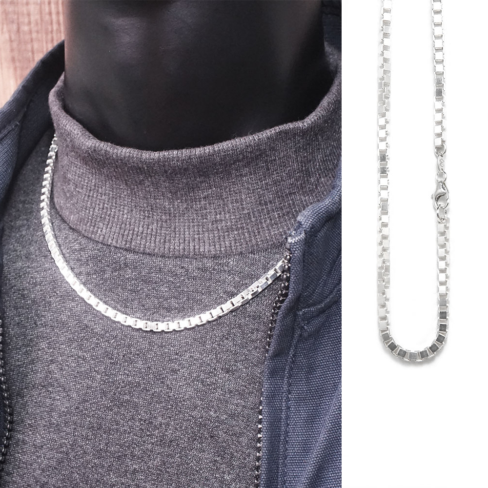 威尼斯方盒鍊(2.8mm中鍊) 925純銀 男生項鍊 中性 客製長度 純銀鍊子(不含墜子)