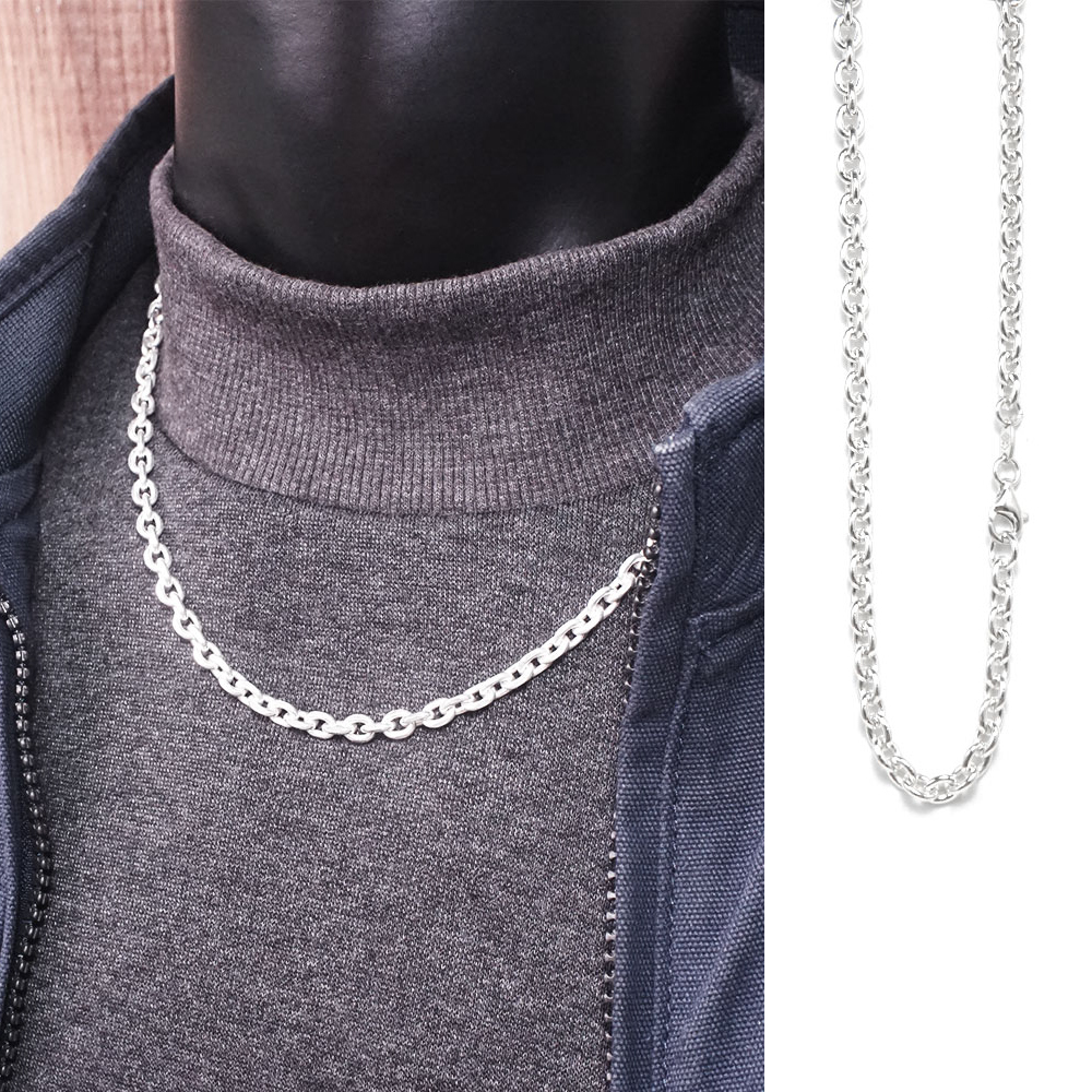 經典圓圈鍊(3.8mm寬鍊) 925純銀 男生項鍊 中性 客製長度 純銀鍊子(不含墜子)