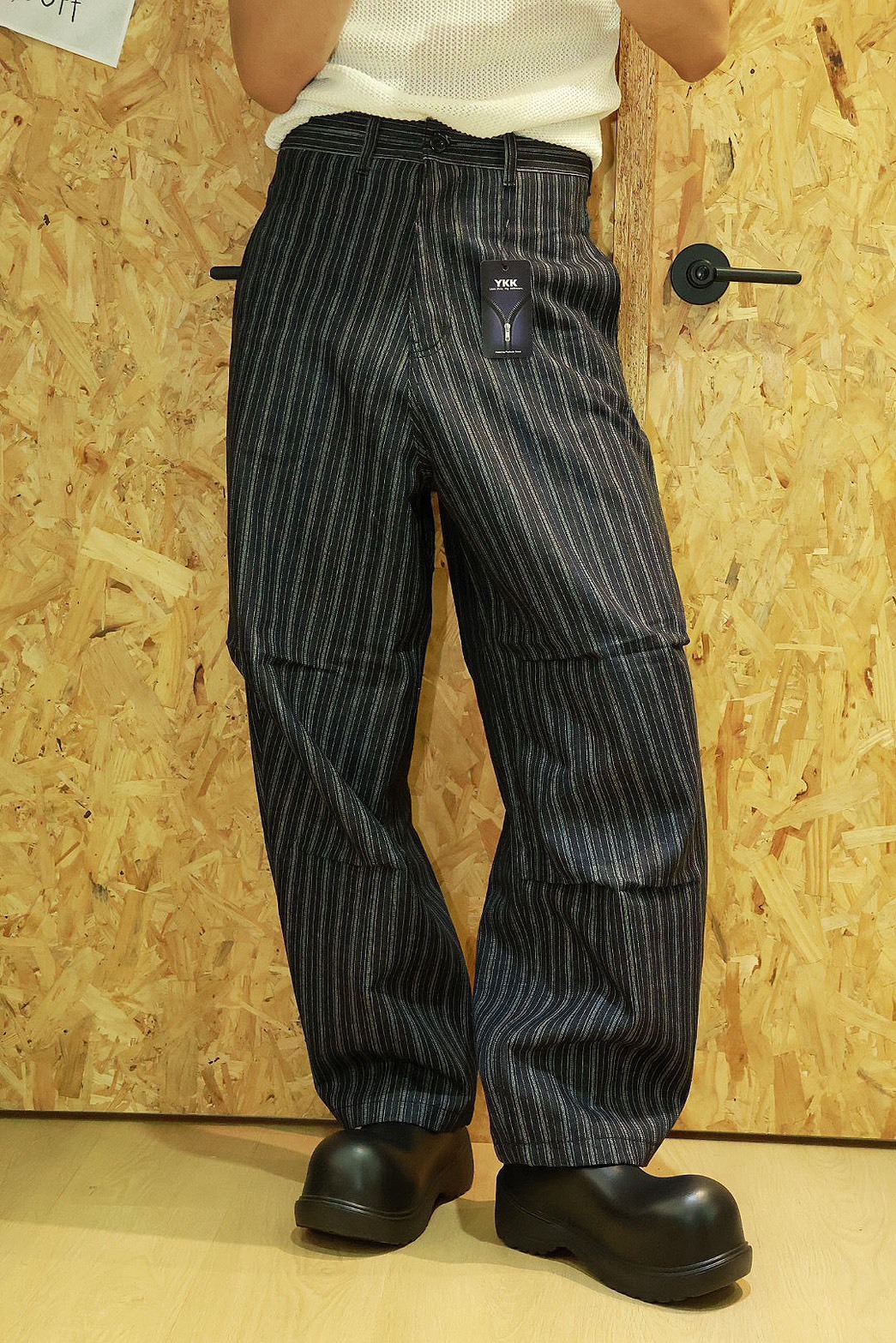 直條紋 膝摺痕 設計 長褲 #牛仔褲