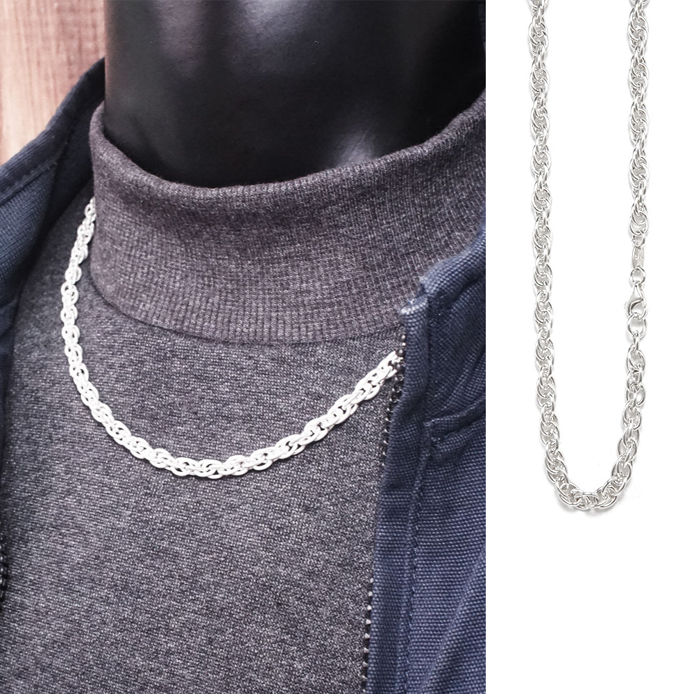 雙扣圓圈鍊(4mm寬鍊) 925純銀鍊子 男生項鍊 中性 客製長度(不含墜子)