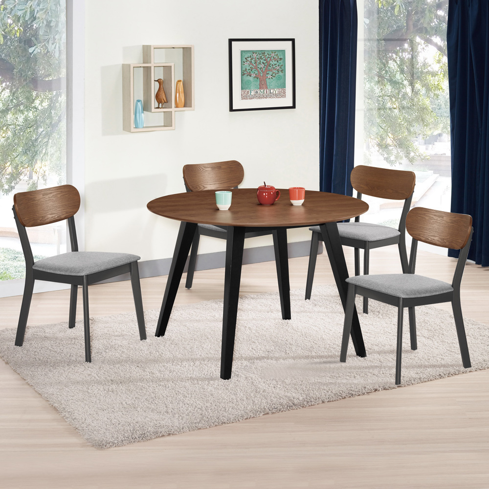 達修3.6尺工業風圓型餐桌椅組合(一桌四椅)